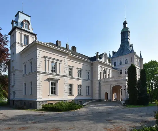 Pałac w Damnicy. Źródło: Wikimedia Commons/ Henryk Bielamowicz